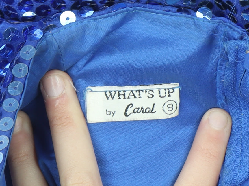 What's Up by Carol Women's Blue Sequin Strapless Mermaid Ruffle Dress Size 8