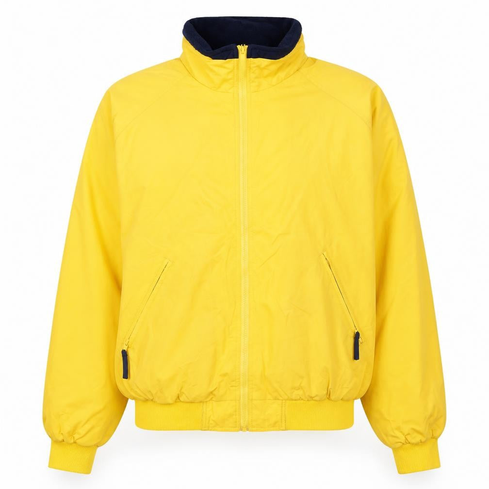 Front view of LAL Men's Yellow Nylon Full Zip Lined Jacket, size L, Regular Fit