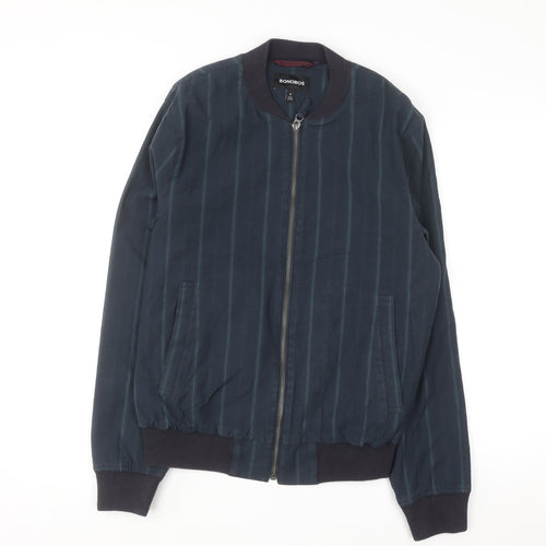 Bonobos Men's Blue Striped Bomber Jacket Size S Cotton Twill Zip Casual