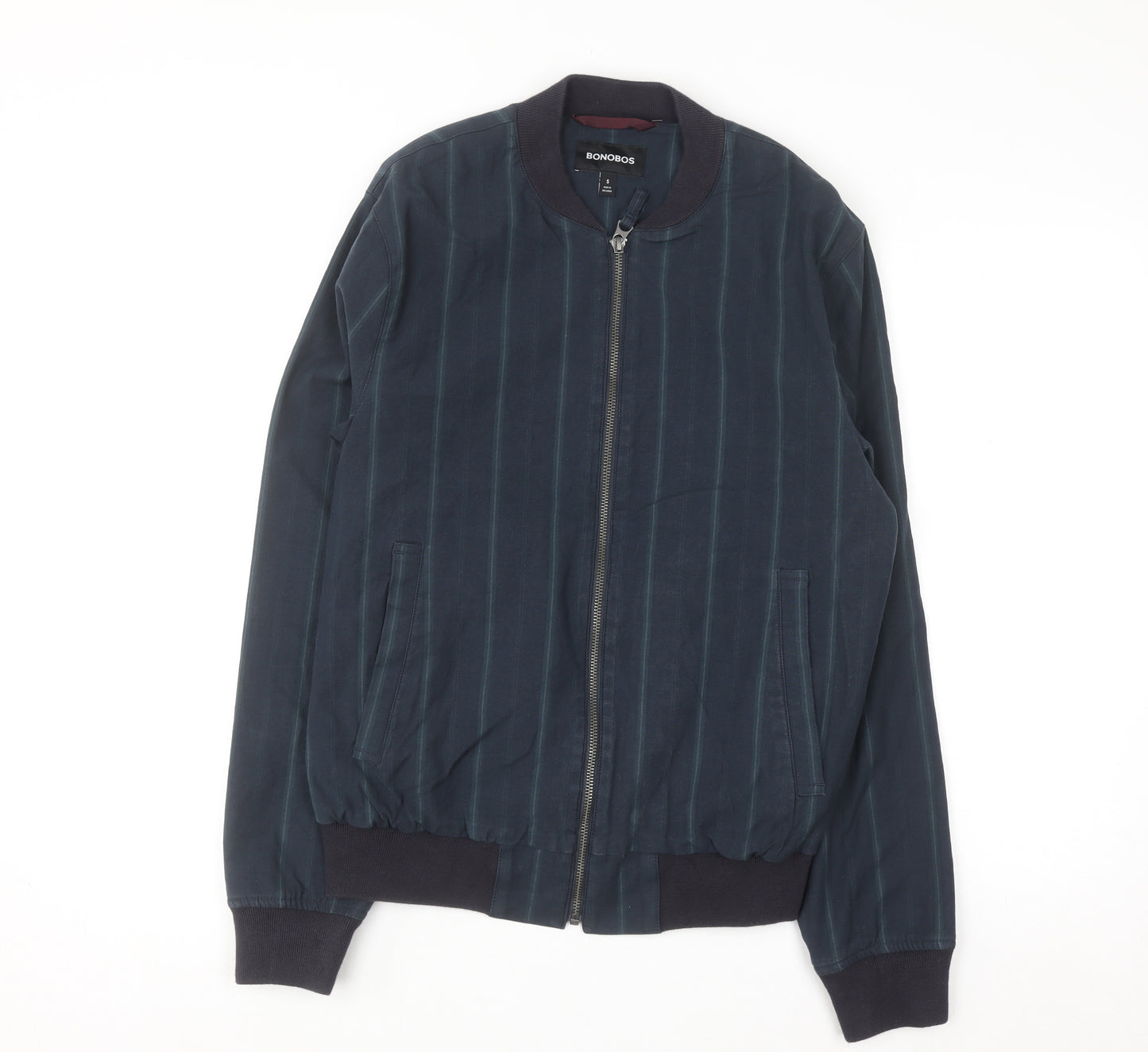 Bonobos Men's Blue Striped Bomber Jacket Size S Cotton Twill Zip Casual
