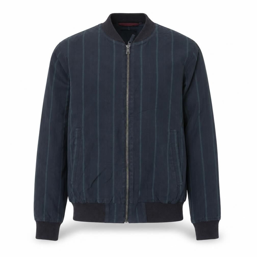 Bonobos Men's Blue Striped Bomber Jacket Size S Cotton Twill Zip Casual