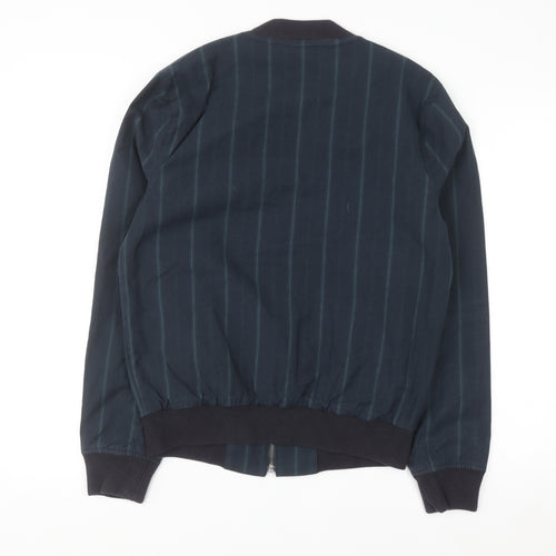 Bonobos Men's Blue Striped Bomber Jacket Size S Cotton Twill Zip Casual