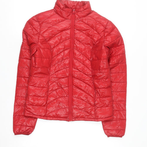 Suzy Shier Women Red Puffer Jacket S Quilted Lightweight Zip Up
