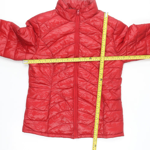 Suzy Shier Women Red Puffer Jacket S Quilted Lightweight Zip Up