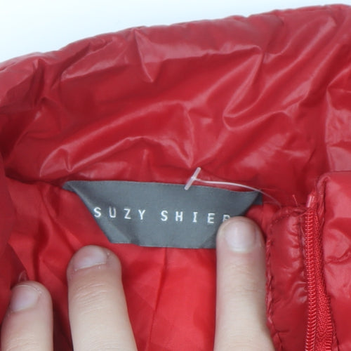 Suzy Shier Women Red Puffer Jacket S Quilted Lightweight Zip Up
