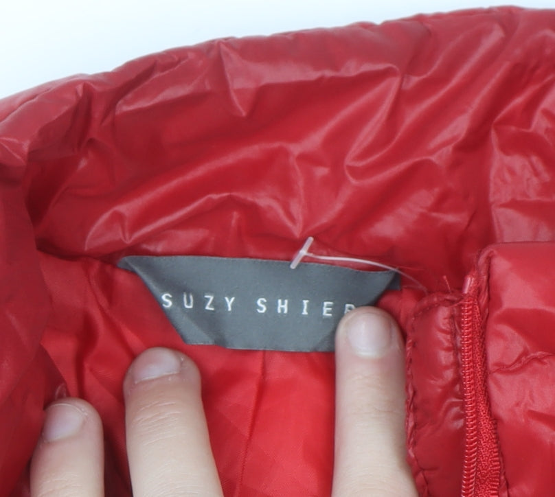 Suzy Shier Women Red Puffer Jacket S Quilted Lightweight Zip Up