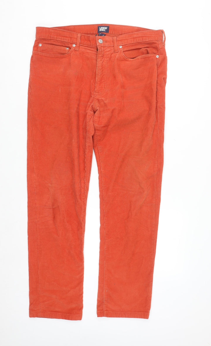 Lands' End Men's Orange Corduroy Straight Fit Trousers 36W