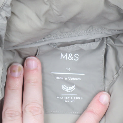 Marks and Spencer Women Beige Size 14 Hooded Puffer Jacket