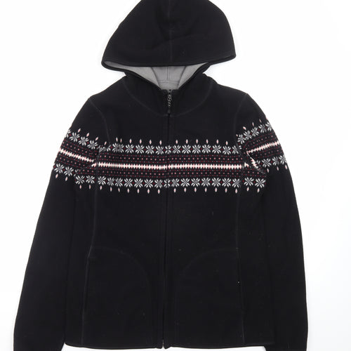 Uniqlo Womens Black Fleece Full Zip Hoodie L Fair Isle Pattern Winter Warm