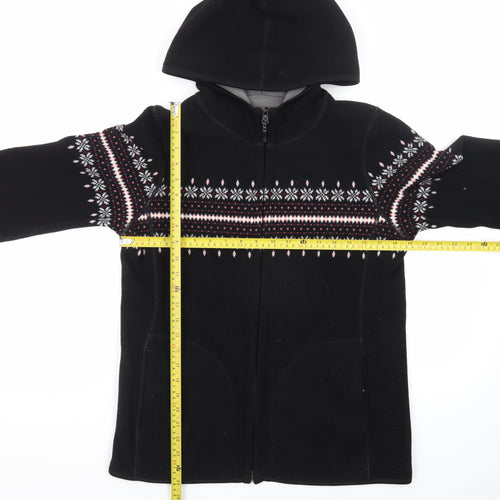 Uniqlo Womens Black Fleece Full Zip Hoodie L Fair Isle Pattern Winter Warm