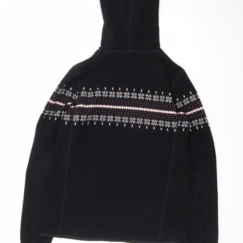 Uniqlo Womens Black Fleece Full Zip Hoodie L Fair Isle Pattern Winter Warm