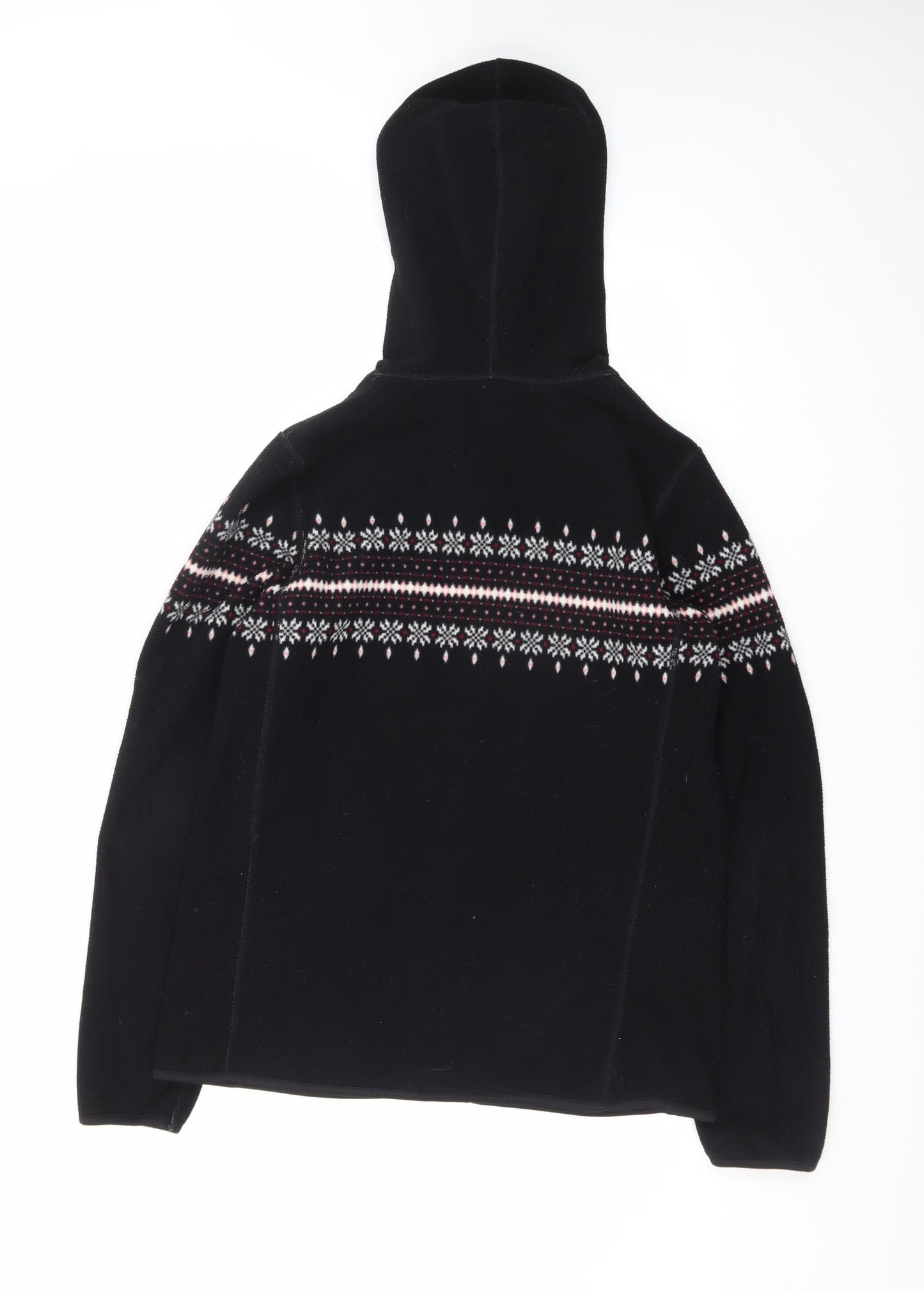 Uniqlo Womens Black Fleece Full Zip Hoodie L Fair Isle Pattern Winter Warm