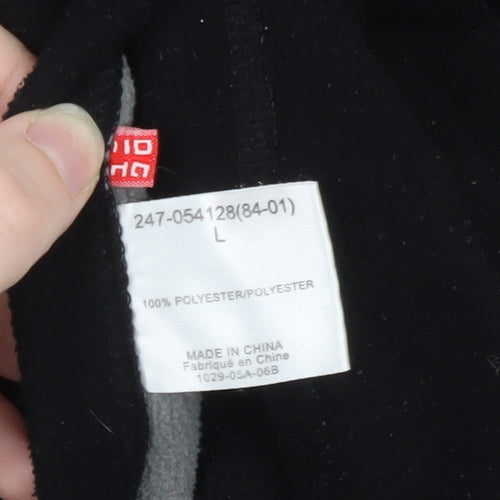 Uniqlo Womens Black Fleece Full Zip Hoodie L Fair Isle Pattern Winter Warm