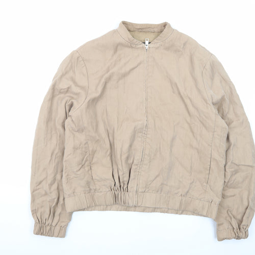 MNG Womens Beige Bomber Jacket Size 12 Lightweight Cotton Zip