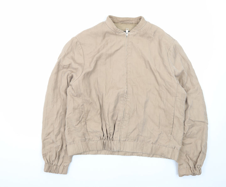 MNG Womens Beige Bomber Jacket Size 12 Lightweight Cotton Zip