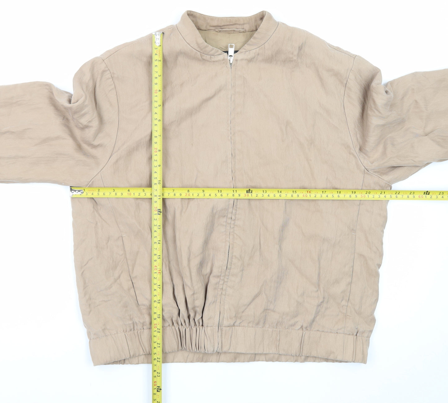 MNG Womens Beige Bomber Jacket Size 12 Lightweight Cotton Zip