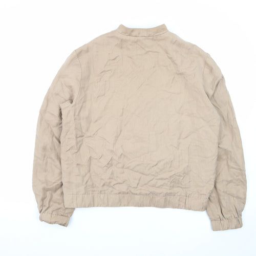 MNG Womens Beige Bomber Jacket Size 12 Lightweight Cotton Zip