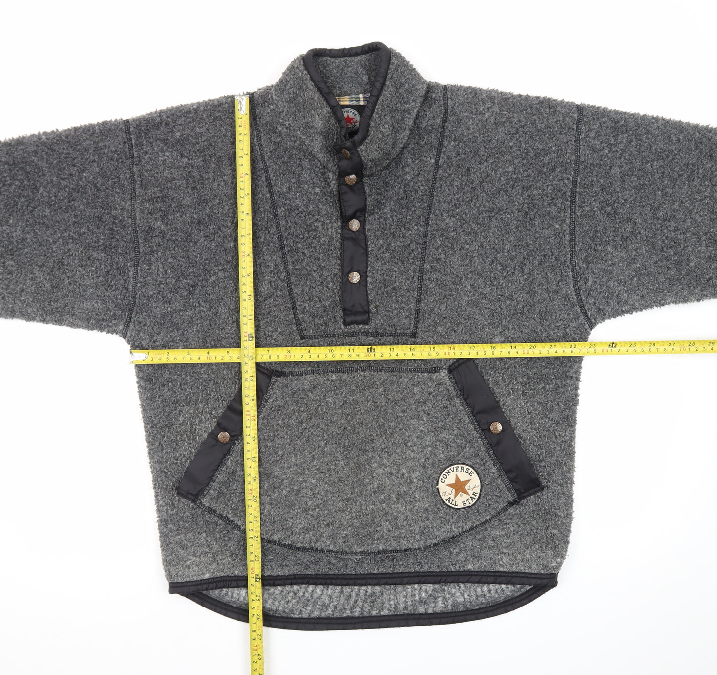 Converse Men's Grey Fleece Henley Sweatshirt Size S Pullover