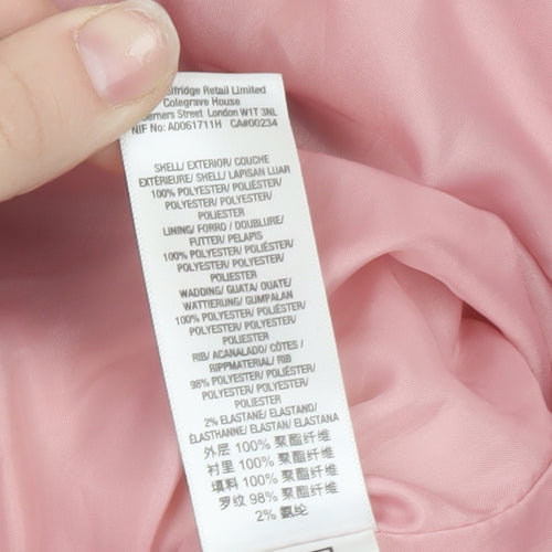 Miss Selfridge Women's Pink Puffer Jacket UK 8 Lightweight