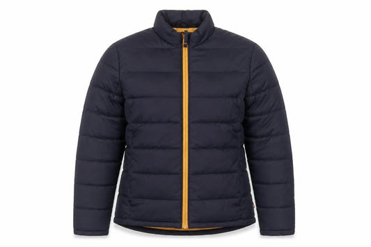 Front view of White Stuff Women's Blue Puffer Jacket, size 10, Polyester Zip Mid-Length