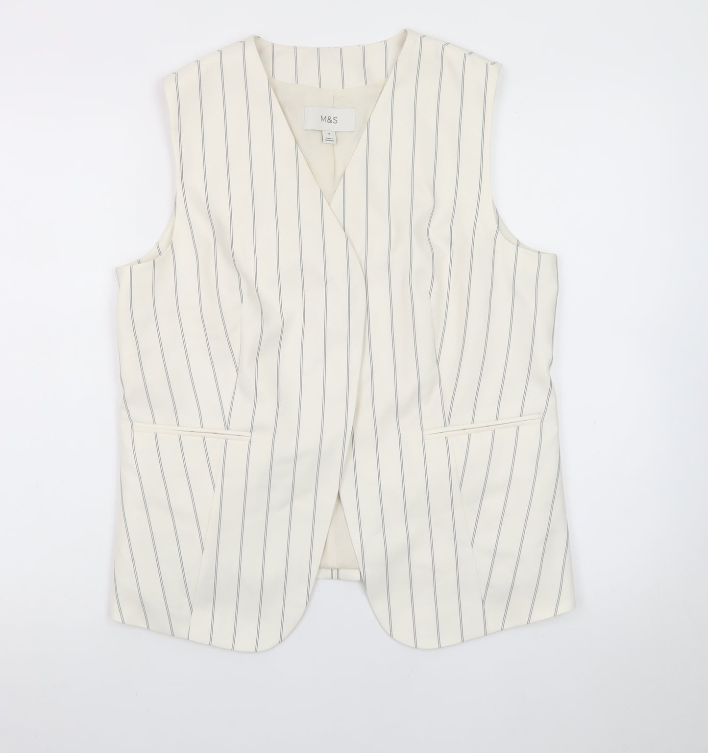 Marks and Spencer Women Ivory Striped Sleeveless Tunic Blouse Size 14