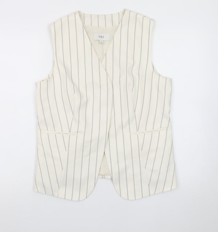 Marks and Spencer Women Ivory Striped Sleeveless Tunic Blouse Size 14