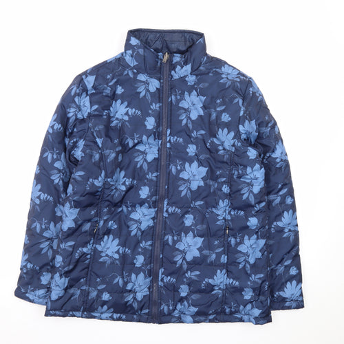 Atlas For Women Blue Floral Puffer Jacket Women’s UK 12-14 Mid-Length