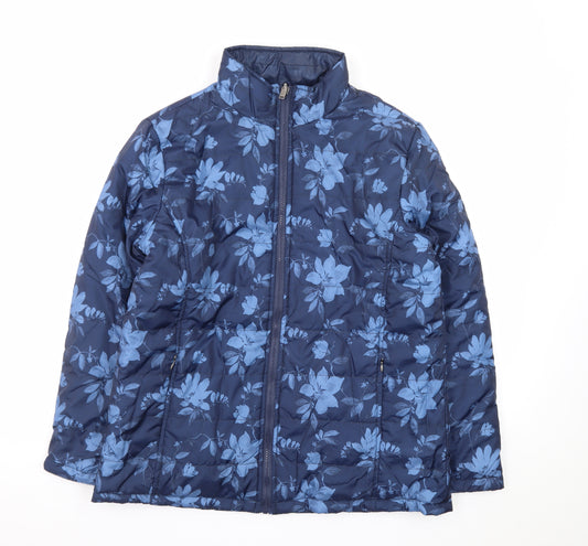 Atlas For Women Blue Floral Puffer Jacket Women’s UK 12-14 Mid-Length