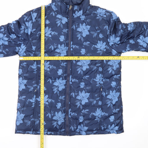 Atlas For Women Blue Floral Puffer Jacket Women’s UK 12-14 Mid-Length