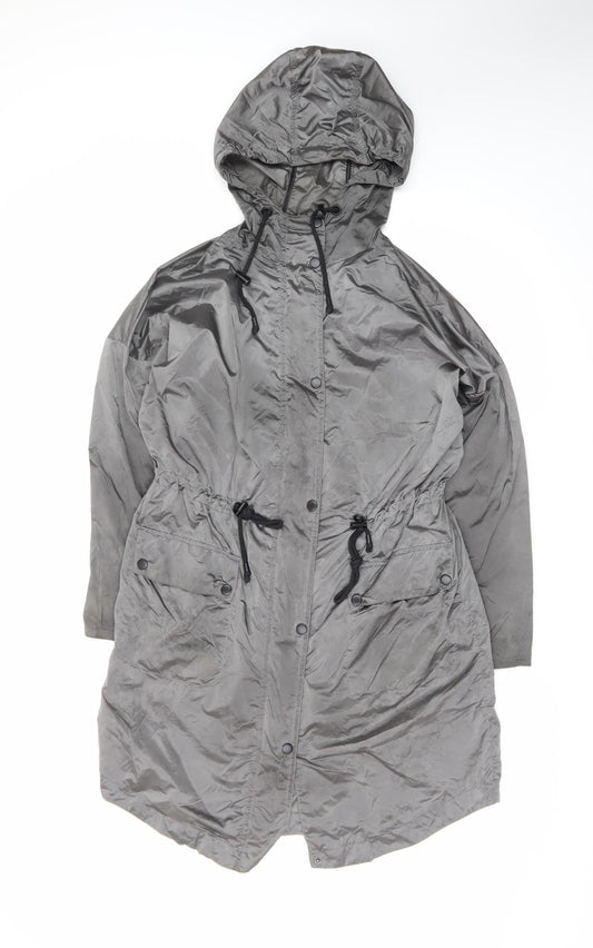 New Look Women Grey Size 8 Parka Hooded Long Lightweight Coat
