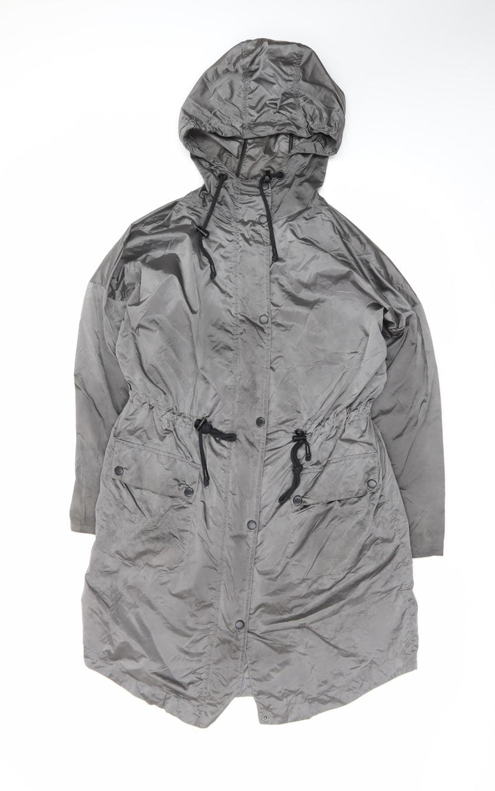 New Look Women Grey Size 8 Parka Hooded Long Lightweight Coat
