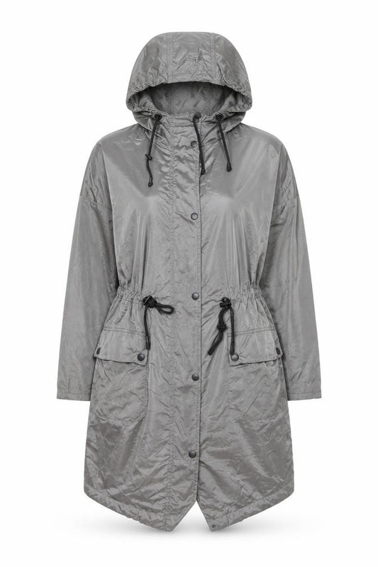 Front view of New Look Women Grey, size 8, Parka Hooded Long Lightweight Coat