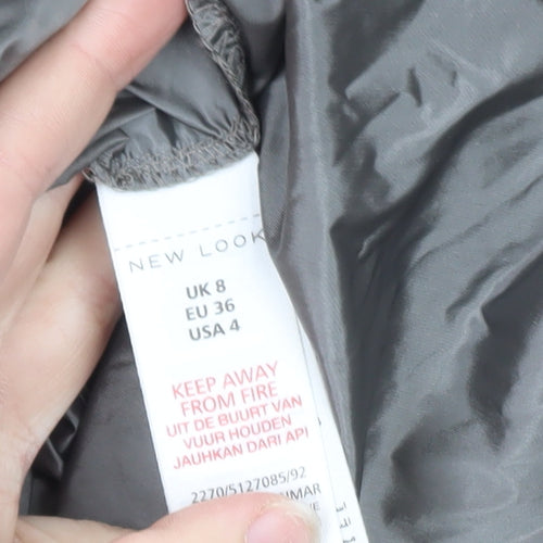 New Look Women Grey Size 8 Parka Hooded Long Lightweight Coat
