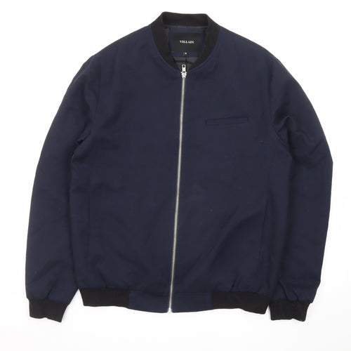 Villain Men's Blue Bomber Jacket M Regular Fit Full Zip Twill