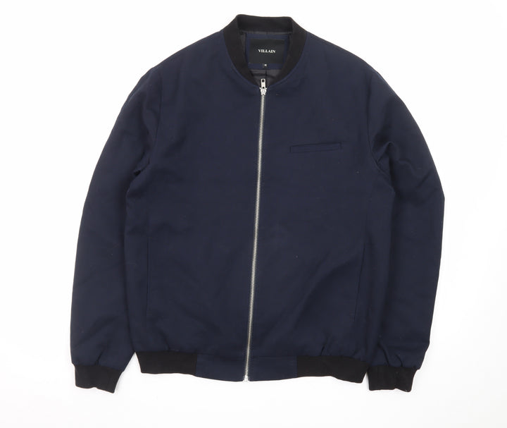 Villain Men's Blue Bomber Jacket M Regular Fit Full Zip Twill