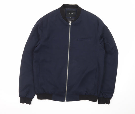 Villain Men's Blue Bomber Jacket M Regular Fit Full Zip Twill