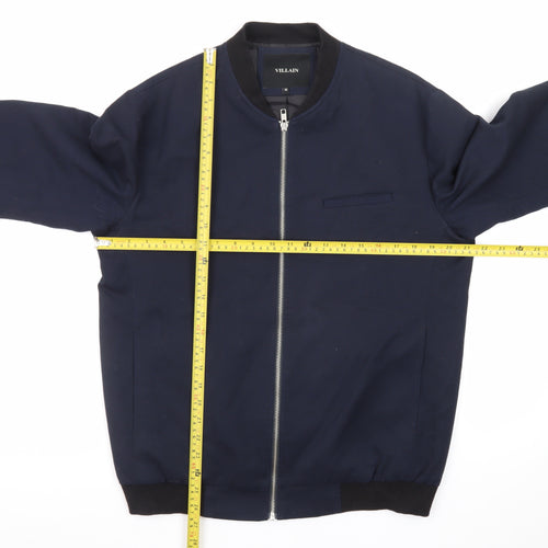 Villain Men's Blue Bomber Jacket M Regular Fit Full Zip Twill