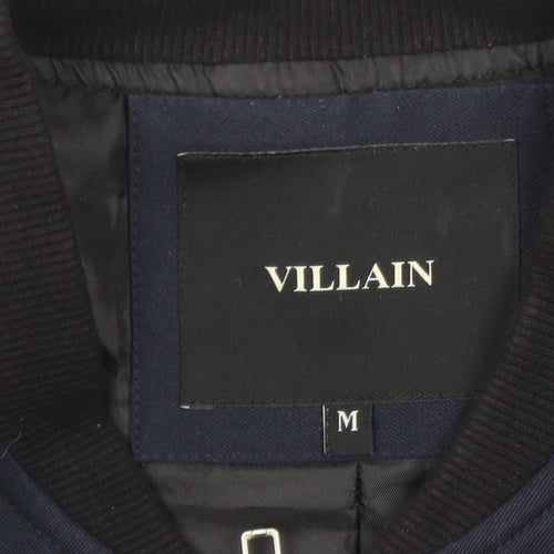 Villain Men's Blue Bomber Jacket M Regular Fit Full Zip Twill