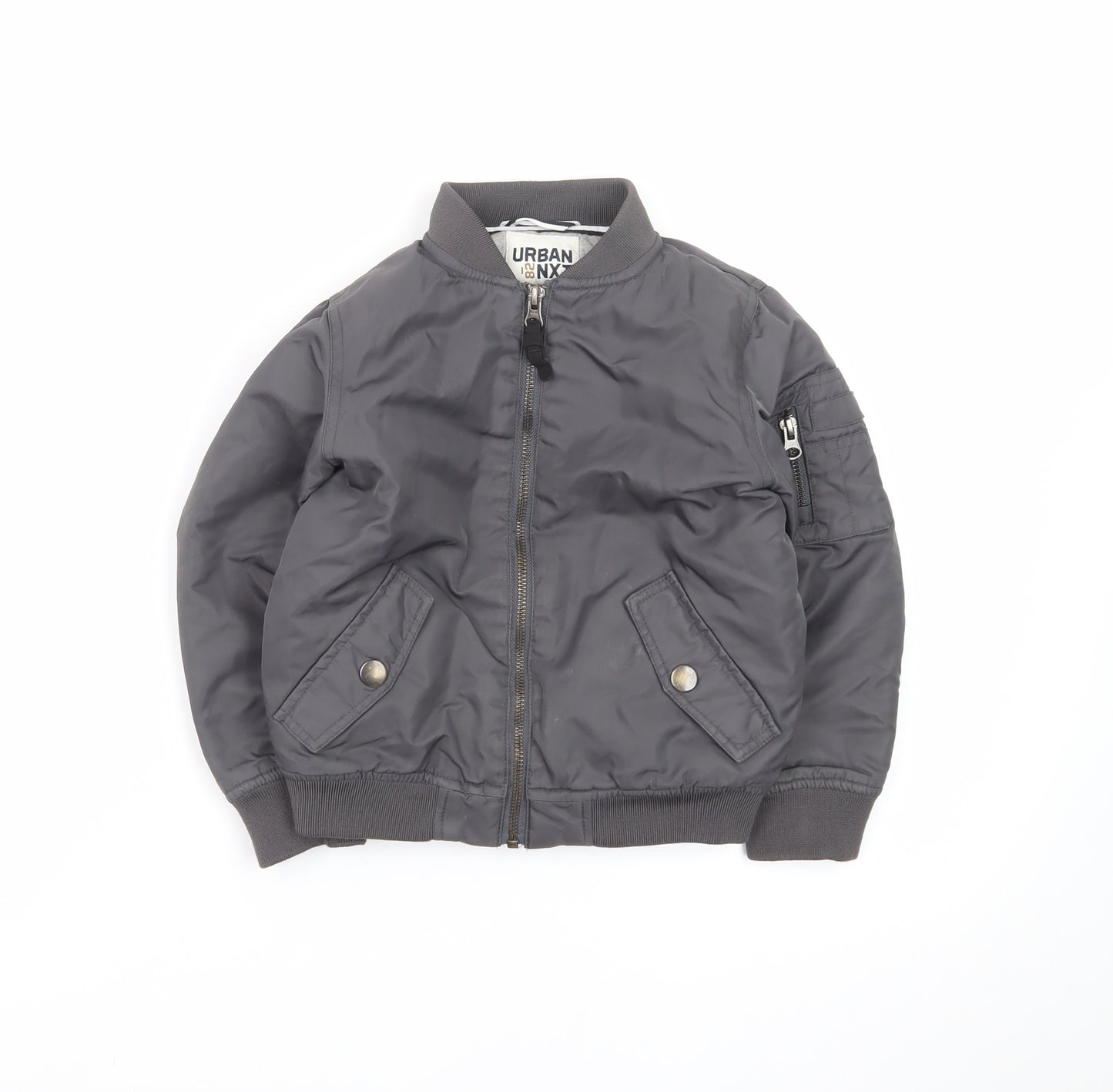 Next Boys Grey Bomber Jacket 4 Years Nylon Lined Zip Pockets Classic Style