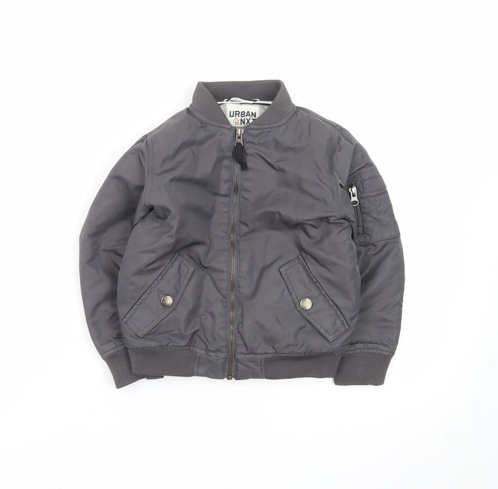 Next Boys Grey Bomber Jacket 4 Years Nylon Lined Zip Pockets Classic Style