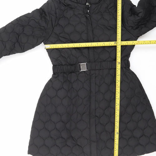 Monsoon Teens Black Quilted Hooded Belted Long Puffer Coat Size 10