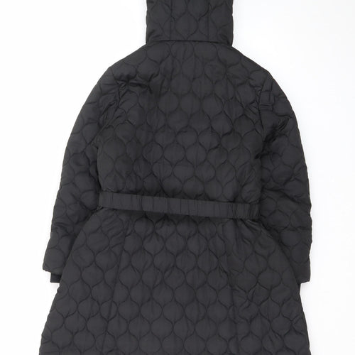 Monsoon Teens Black Quilted Hooded Belted Long Puffer Coat Size 10