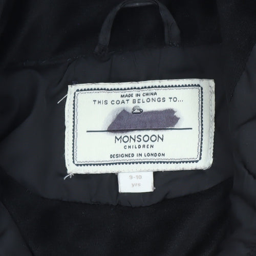 Monsoon Teens Black Quilted Hooded Belted Long Puffer Coat Size 10