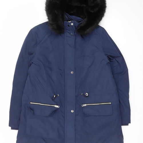 Papaya Women's Blue Faux Fur Hooded Parka Coat Size 18