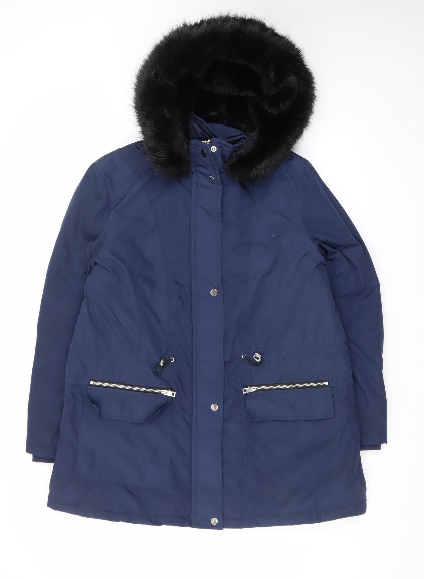 Papaya Women's Blue Faux Fur Hooded Parka Coat Size 18
