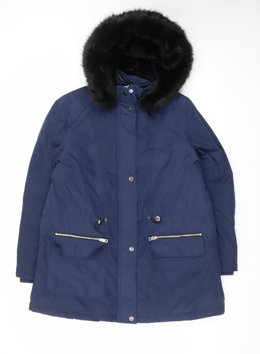 Papaya Women's Blue Faux Fur Hooded Parka Coat Size 18
