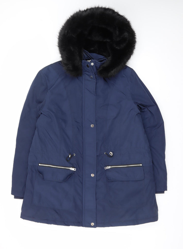 Papaya Women's Blue Faux Fur Hooded Parka Coat Size 18