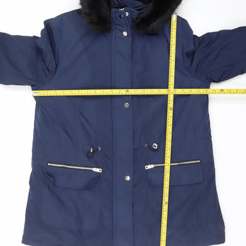 Papaya Women's Blue Faux Fur Hooded Parka Coat Size 18
