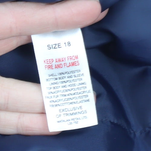 Papaya Women's Blue Faux Fur Hooded Parka Coat Size 18