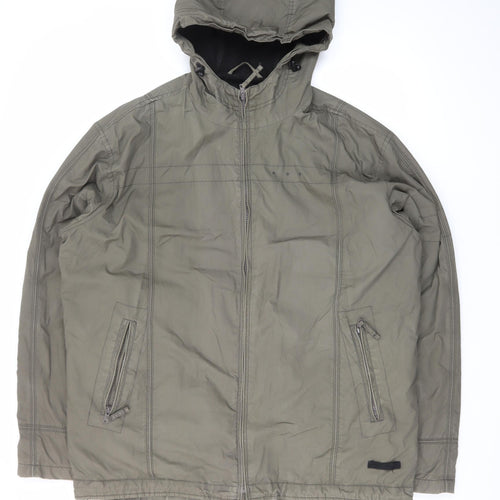 Next Mens Green Hooded Cotton Parka Jacket L Warm Lined Casual Coat